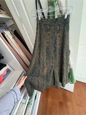 Ulla Johnson Green and Brown Animal-Print Maxi Skirt